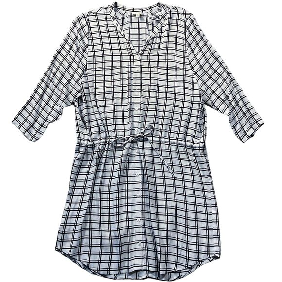 Joie Soft Womens Top size M Black White Plaid Tunic Mini Dress Drawstring Waist - Picture 1 of 10
